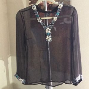 Shells and turquoise beads blouse